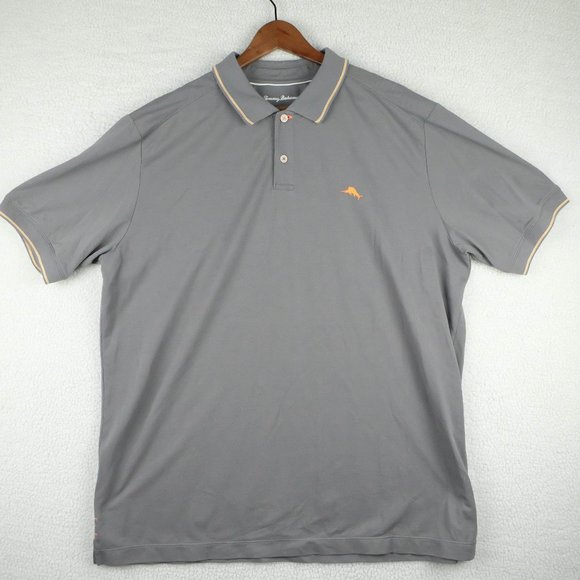 Tommy Bahama Other - Tommy Bahama Polo Mens XXL 2XL Gray Shirt Pima Cotton Knit Ringer Short Sleeve
